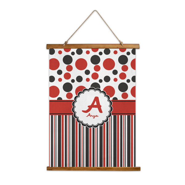 Custom Red & Black Dots & Stripes Wall Hanging Tapestry - Tall (Personalized)