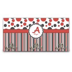 Red & Black Dots & Stripes Wall Mounted Coat Rack (Personalized)