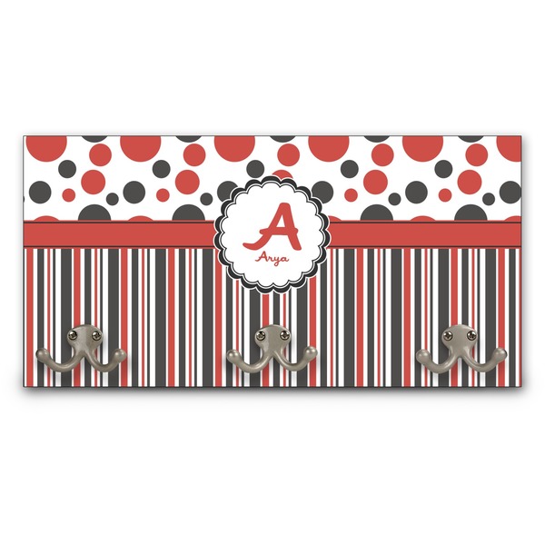 Custom Red & Black Dots & Stripes Wall Mounted Coat Rack (Personalized)