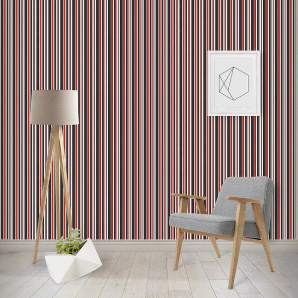 Custom Red & Black Dots & Stripes Wallpaper & Surface Covering (Peel & Stick - Repositionable)