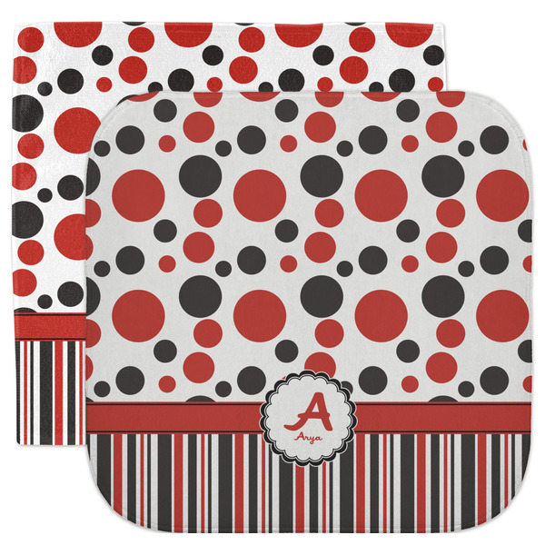 Custom Red & Black Dots & Stripes Facecloth / Wash Cloth (Personalized)