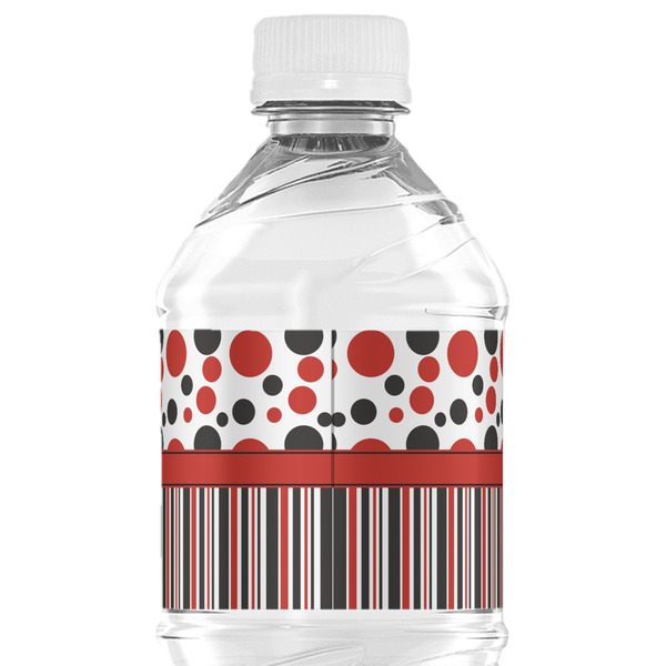Red & Black Dots & Stripes Water Bottle Label - Back View