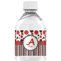 Red & Black Dots & Stripes Water Bottle Labels - Custom Sized (Personalized)