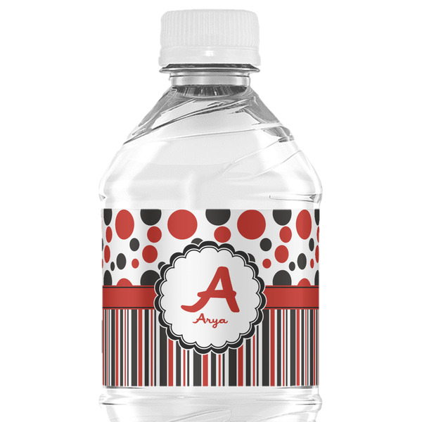 Custom Red & Black Dots & Stripes Water Bottle Labels - Custom Sized (Personalized)