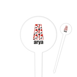 Red & Black Dots & Stripes 4" Round Plastic Food Picks - White - Single Sided (Personalized)