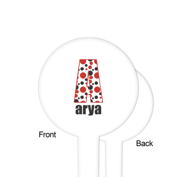 Red & Black Dots & Stripes White Plastic 4" Food Pick - Round - Single Sided - Front & Back