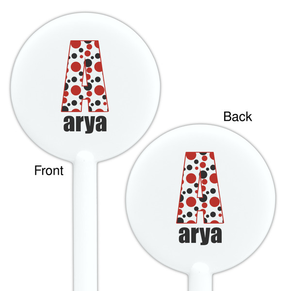 Red & Black Dots & Stripes White Plastic 5.5" Stir Stick - Double Sided - Round - Front & Back