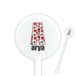 Red & Black Dots & Stripes 5.5" Round Plastic Stir Sticks - White - Double Sided (Personalized)