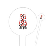 Red & Black Dots & Stripes Cocktail Picks - Round Plastic (Personalized)