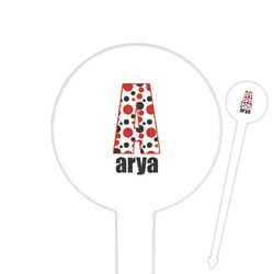 Red & Black Dots & Stripes 6" Round Plastic Food Picks - White - Single Sided (Personalized)