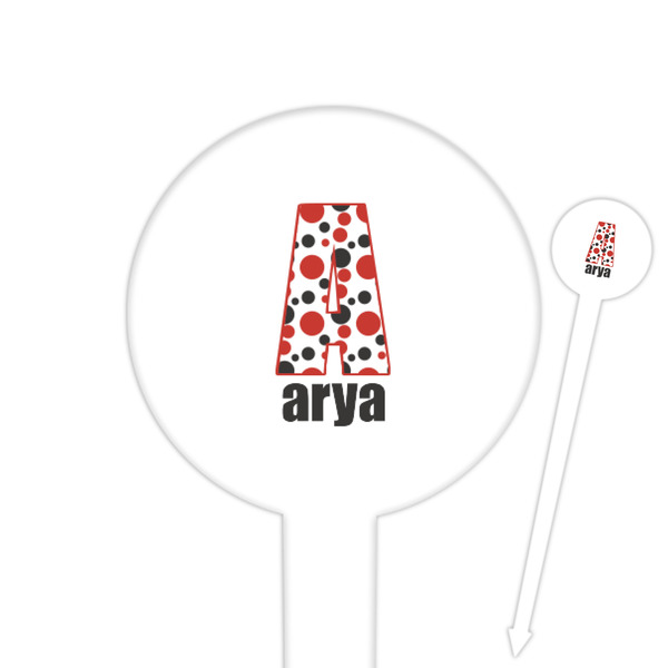 Custom Red & Black Dots & Stripes 6" Round Plastic Food Picks - White - Single Sided (Personalized)