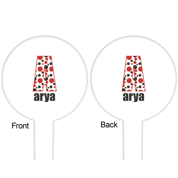 Red & Black Dots & Stripes White Plastic 6" Food Pick - Round - Double Sided - Front & Back
