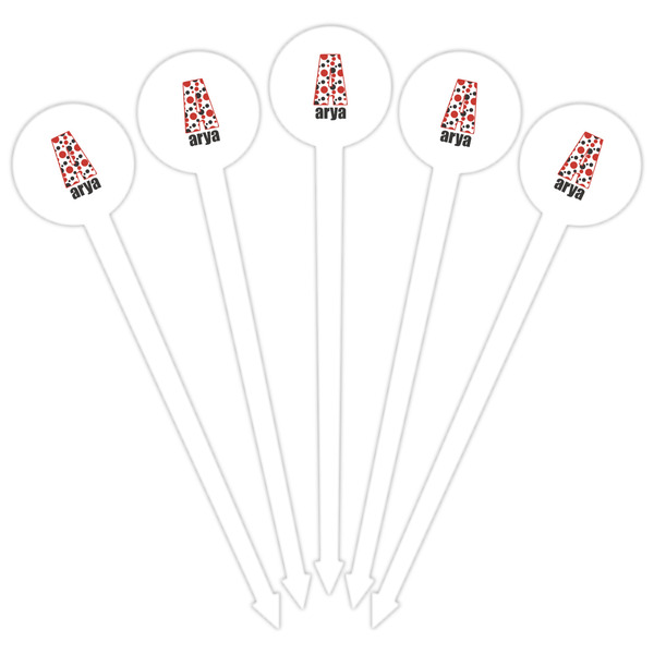 Red & Black Dots & Stripes White Plastic 6" Food Pick - Round - Fan View