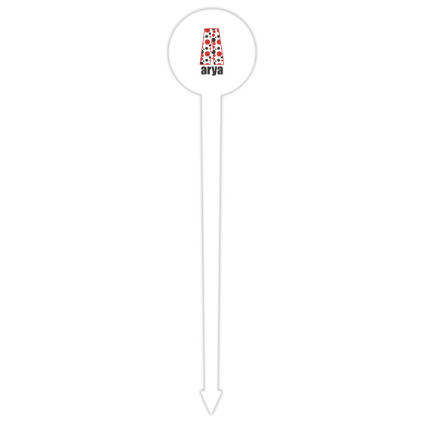 Red & Black Dots & Stripes White Plastic 6" Food Pick - Round - Single Pick