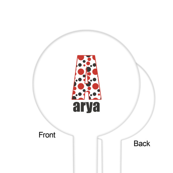 Red & Black Dots & Stripes White Plastic 6" Food Pick - Round - Single Sided - Front & Back