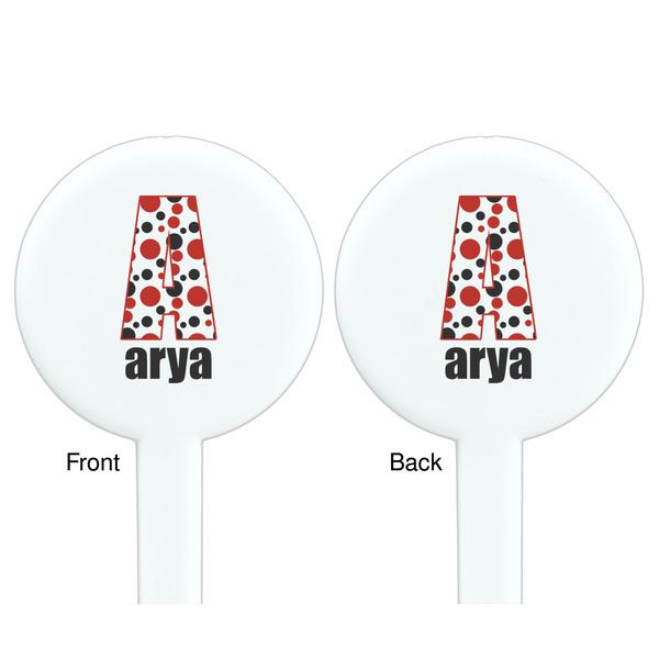 Red & Black Dots & Stripes White Plastic 7" Stir Stick - Double Sided - Round - Front & Back