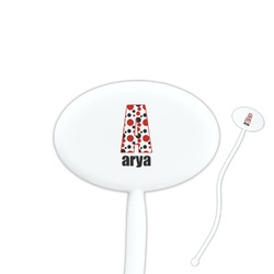 Red & Black Dots & Stripes 7" Oval Plastic Stir Sticks - White - Double Sided (Personalized)