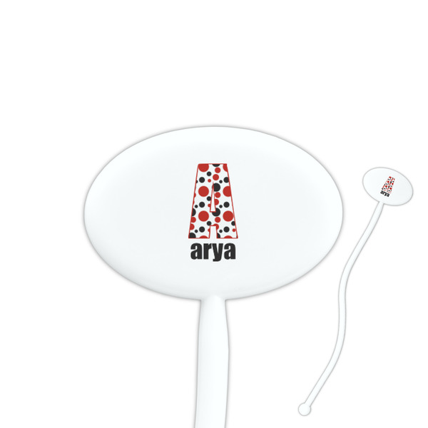 Custom Red & Black Dots & Stripes Oval Plastic Stir Sticks (Personalized)