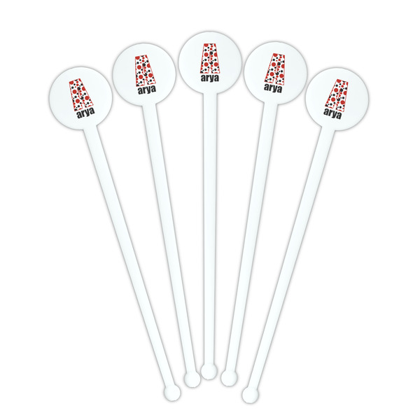 Red & Black Dots & Stripes White Plastic 7" Stir Stick - Round - Fan View