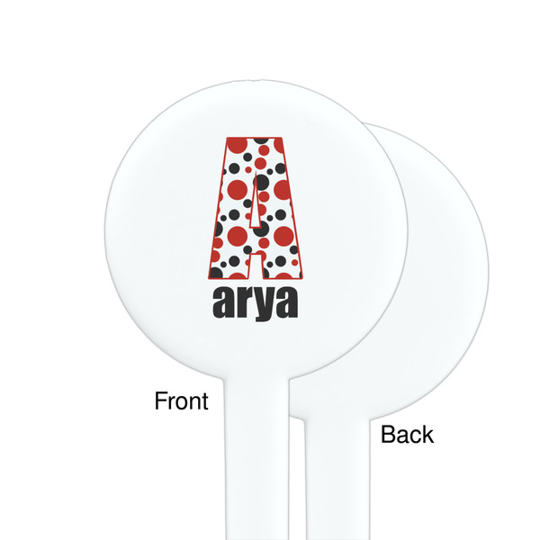 Red & Black Dots & Stripes White Plastic 7" Stir Stick - Single Sided - Round - Front & Back