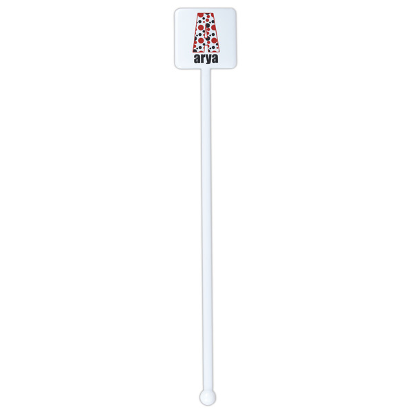 Red & Black Dots & Stripes White Plastic Stir Stick - Double Sided - Square - Single Stick