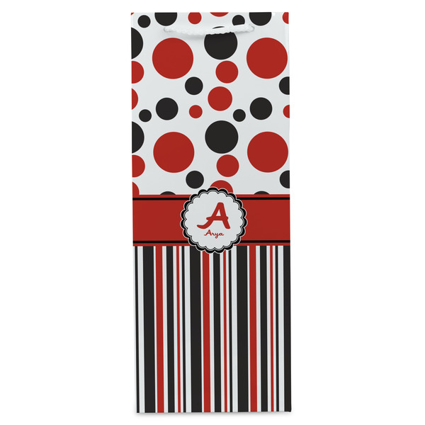 Red & Black Dots & Stripes Wine Gift Bag - Gloss - Front