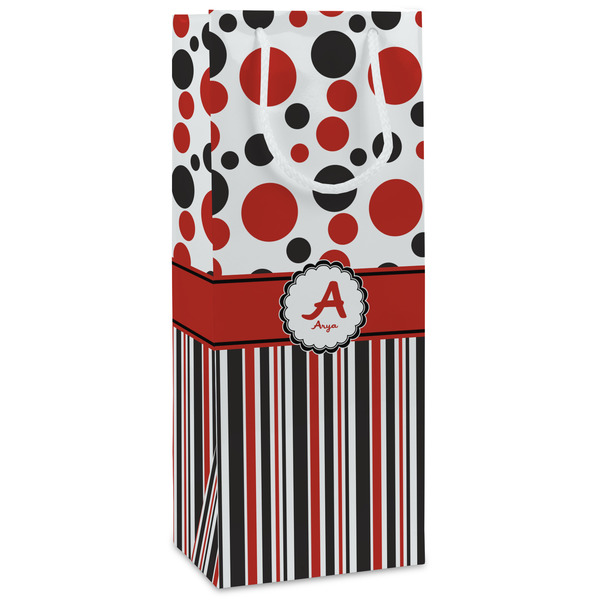 Custom Red & Black Dots & Stripes Wine Gift Bags (Personalized)