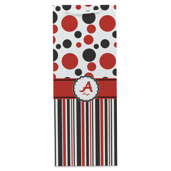 Red & Black Dots & Stripes Wine Gift Bag - Matte - Front
