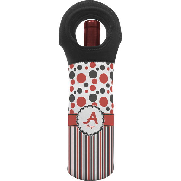 Custom Red & Black Dots & Stripes Wine Tote Bag (Personalized)