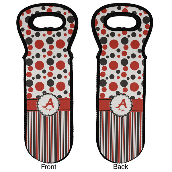Red & Black Dots & Stripes Wine Tote Front & Back