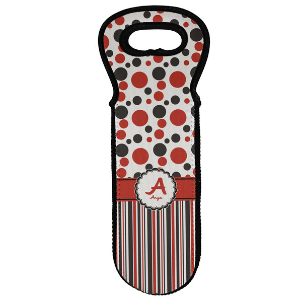 Custom Red & Black Dots & Stripes Wine Tote Bag (Personalized)