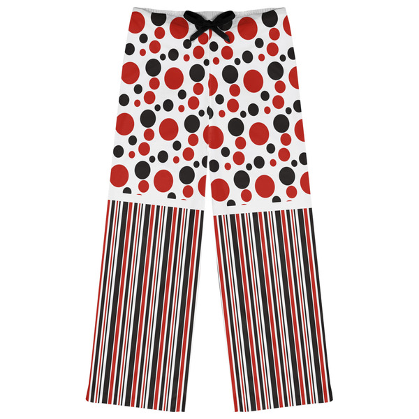 Custom Red & Black Dots & Stripes Womens Pajama Pants - L