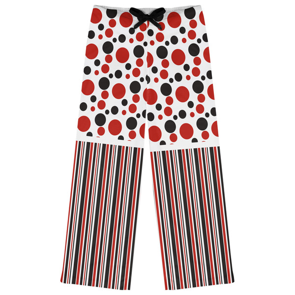 Custom Red & Black Dots & Stripes Womens Pajama Pants - XS