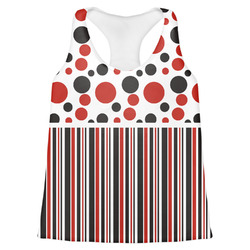 Red & Black Dots & Stripes Womens Racerback Tank Top - Medium