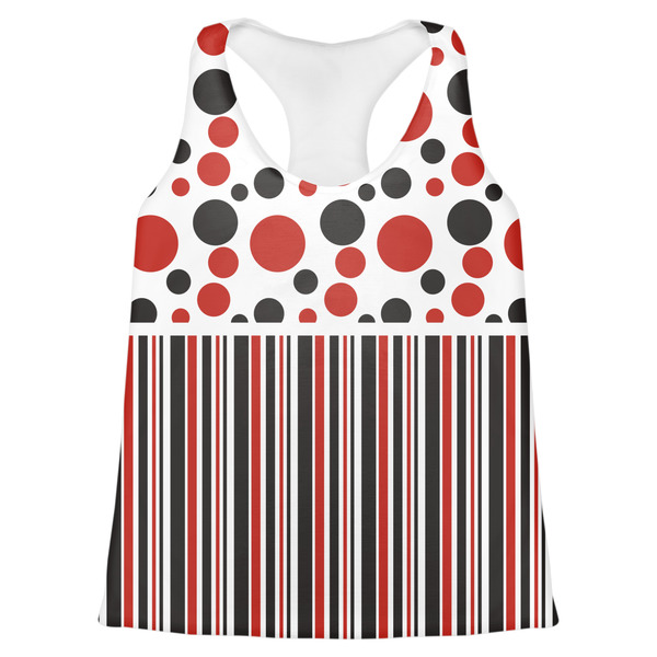 Custom Red & Black Dots & Stripes Womens Racerback Tank Top - X Large