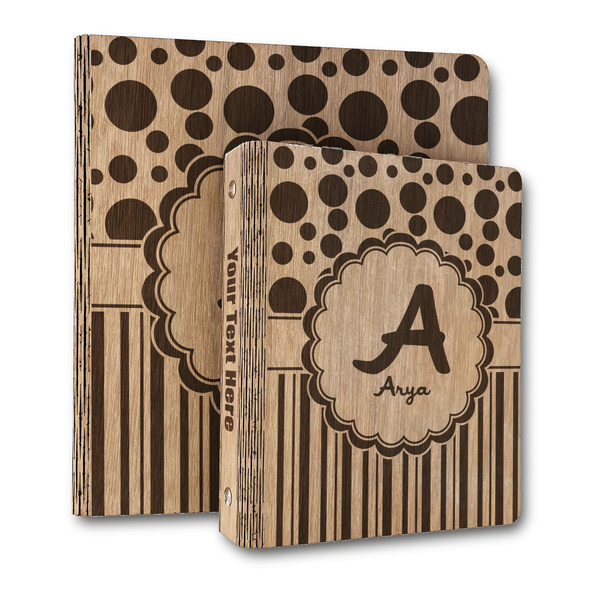 Custom Red & Black Dots & Stripes Wood 3-Ring Binder (Personalized)