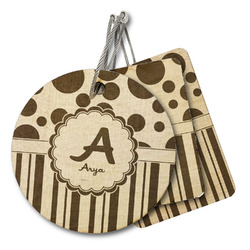 Red & Black Dots & Stripes Wood Luggage Tag (Personalized)