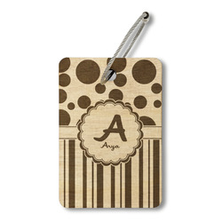 Red & Black Dots & Stripes Wood Luggage Tag - Rectangle (Personalized)