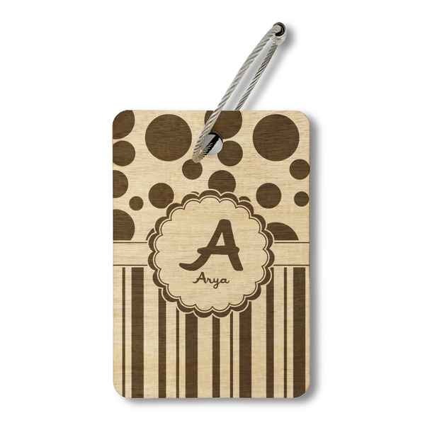 Custom Red & Black Dots & Stripes Wood Luggage Tag - Rectangle (Personalized)