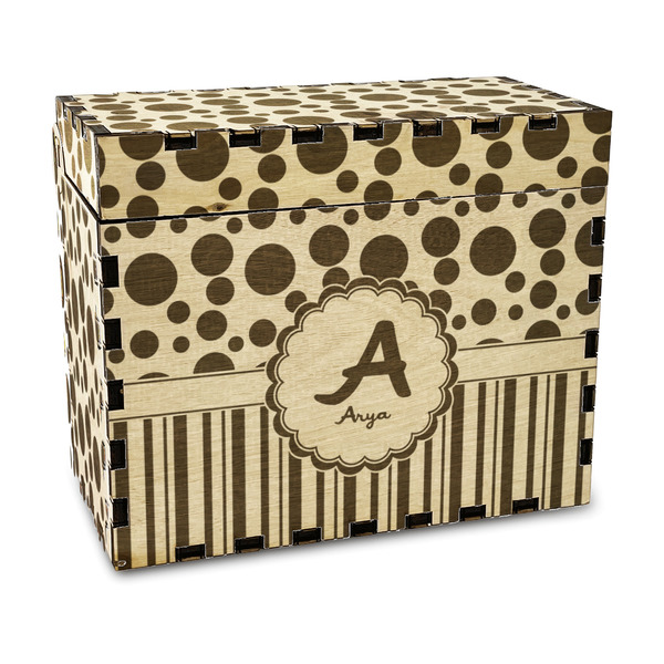 Custom Red & Black Dots & Stripes Wood Recipe Box - Laser Engraved (Personalized)
