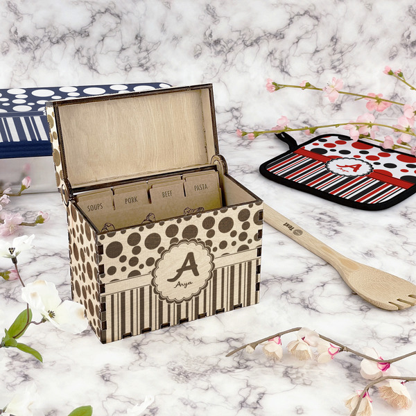 Red & Black Dots & Stripes Wood Recipe Boxes - Lifestyle