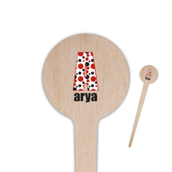 Red & Black Dots & Stripes 4" Round Wooden Food Picks - Single Sided (Personalized)