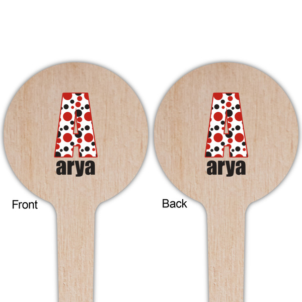 Red & Black Dots & Stripes Wooden 4" Food Pick - Round - Double Sided - Front & Back