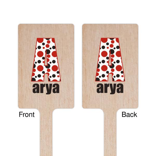 Red & Black Dots & Stripes Wooden 6.25" Stir Stick - Rectangular - Double Sided - Front & Back
