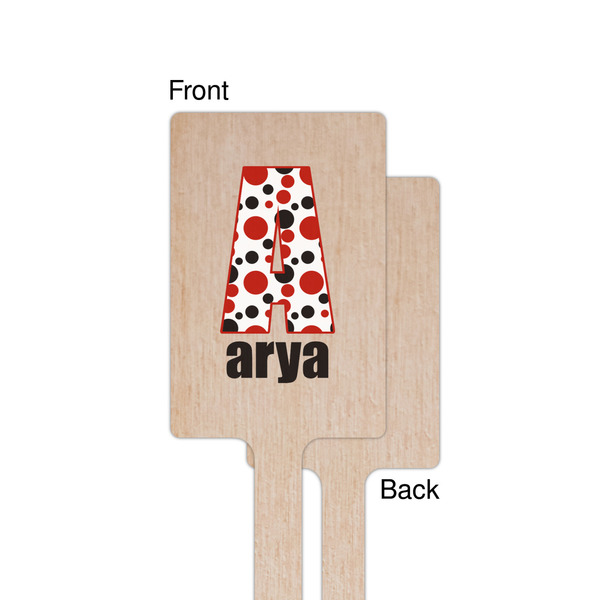 Red & Black Dots & Stripes Wooden 6.25" Stir Stick - Rectangular - Single - Front & Back