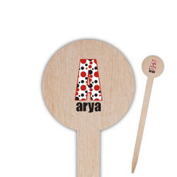 Red & Black Dots & Stripes Round Wooden Food Picks (Personalized)