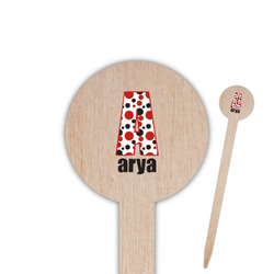 Red & Black Dots & Stripes 6" Round Wooden Food Picks - Double Sided (Personalized)