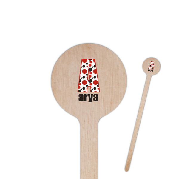 Custom Red & Black Dots & Stripes 6" Round Wooden Stir Sticks - Double Sided (Personalized)