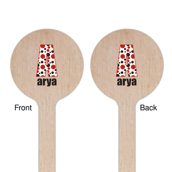 Red & Black Dots & Stripes Wooden 6" Stir Stick - Round - Double Sided - Front & Back