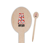 Red & Black Dots & Stripes Oval Wooden Food Picks - Single Sided (Personalized)